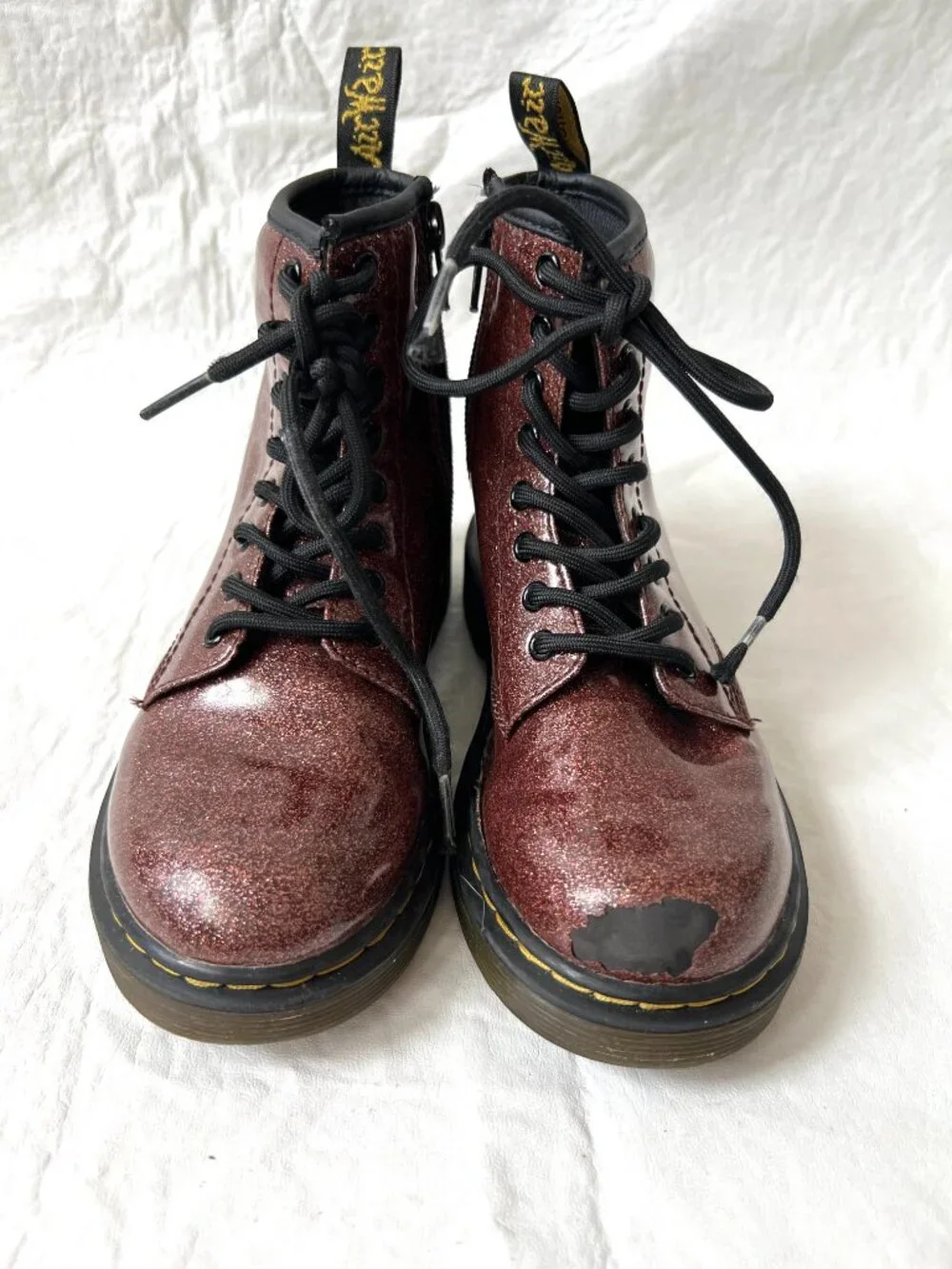 Dr Martens Boots 1460 J brown Glitter Lace Up zip kids 13 combat docs sparkly